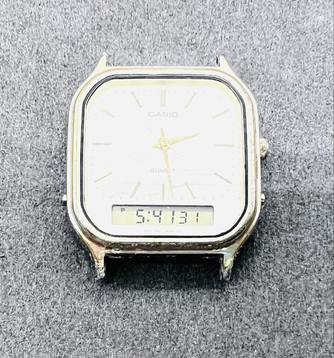 ASIO AQ-422 カシオ DUAL TIME ゴールド MADE IN JAPAN デジタル アナログ 3針 腕時計 稼働品