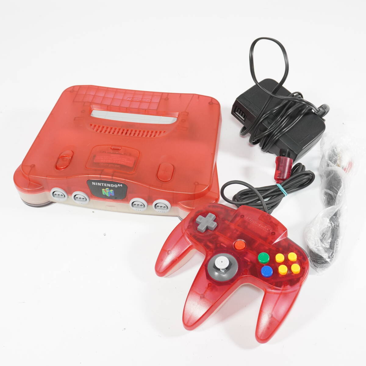 通電確認済み ニンテンドー64 クリアレッド 本体 コントローラー セット #48