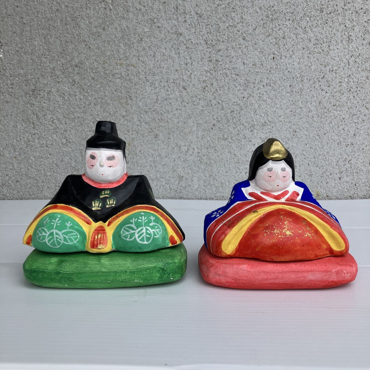 芝原人形 四代目 千葉惣次作 雛人形 土鈴 人形も台座もそれぞれ玉が鳴ります 高さ10.5cmと9.5cm 郷土玩具 希少 日本人形 民芸品 時代人形