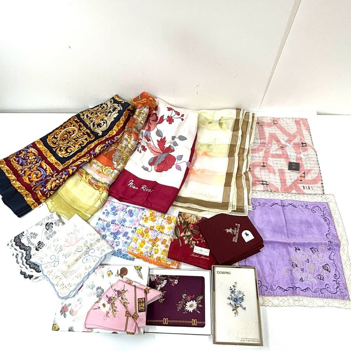 スカーフ ハンカチ まとめ RALPH LAUREN プライベートレーベル NINA RICCI クレージュ など 絹 小物 大量 ITU8R8PGEMUS F0518