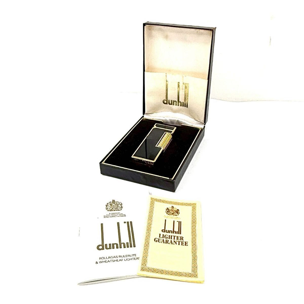 【火花あり】Dunhill ダンヒル ガスライター ライター ローラー式 ゴールド ブラック スクエア 箱付き 喫煙グッズ ITCMKHQOM0A8 E0504