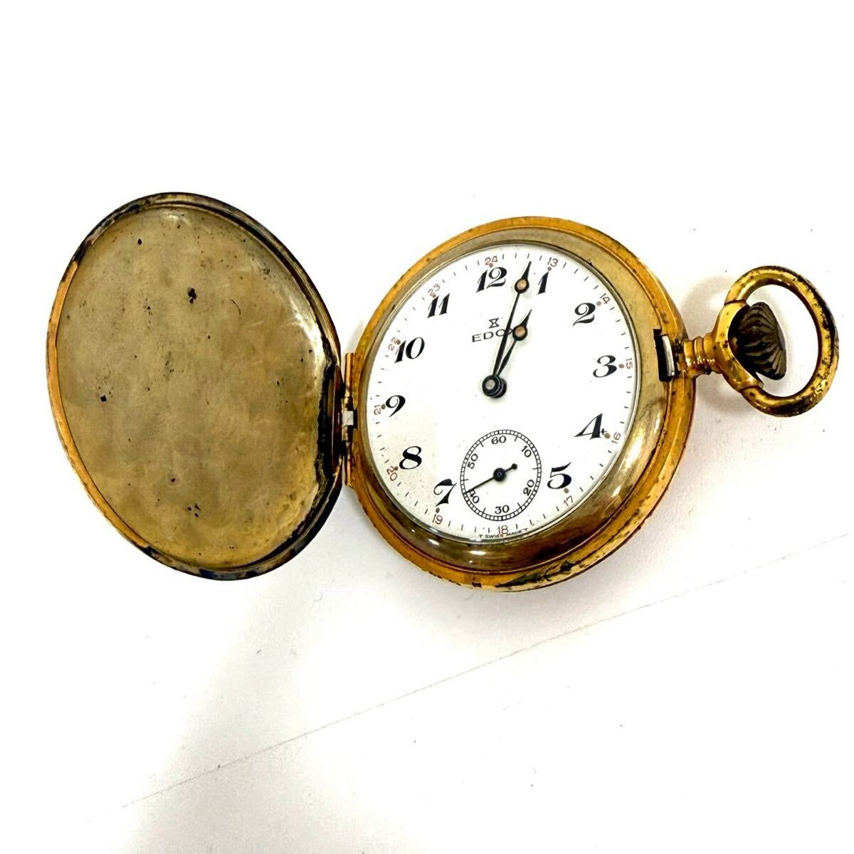 【稼働品】EDOX エドックス 懐中時計 手巻き スモセコ ゴールド 白文字盤 ポケットウォッチ アンティーク ヴィンテージ IT5FNPQZSX4S B0504