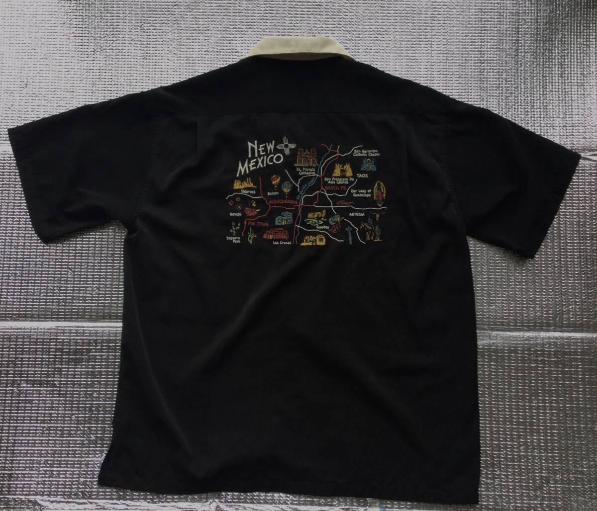 目立つデザイン刺繍【NEW MEXICO柄★ボウリングシャツ★オープンカラー半袖ワークシャツ】　アメカジ　アロハシャツ