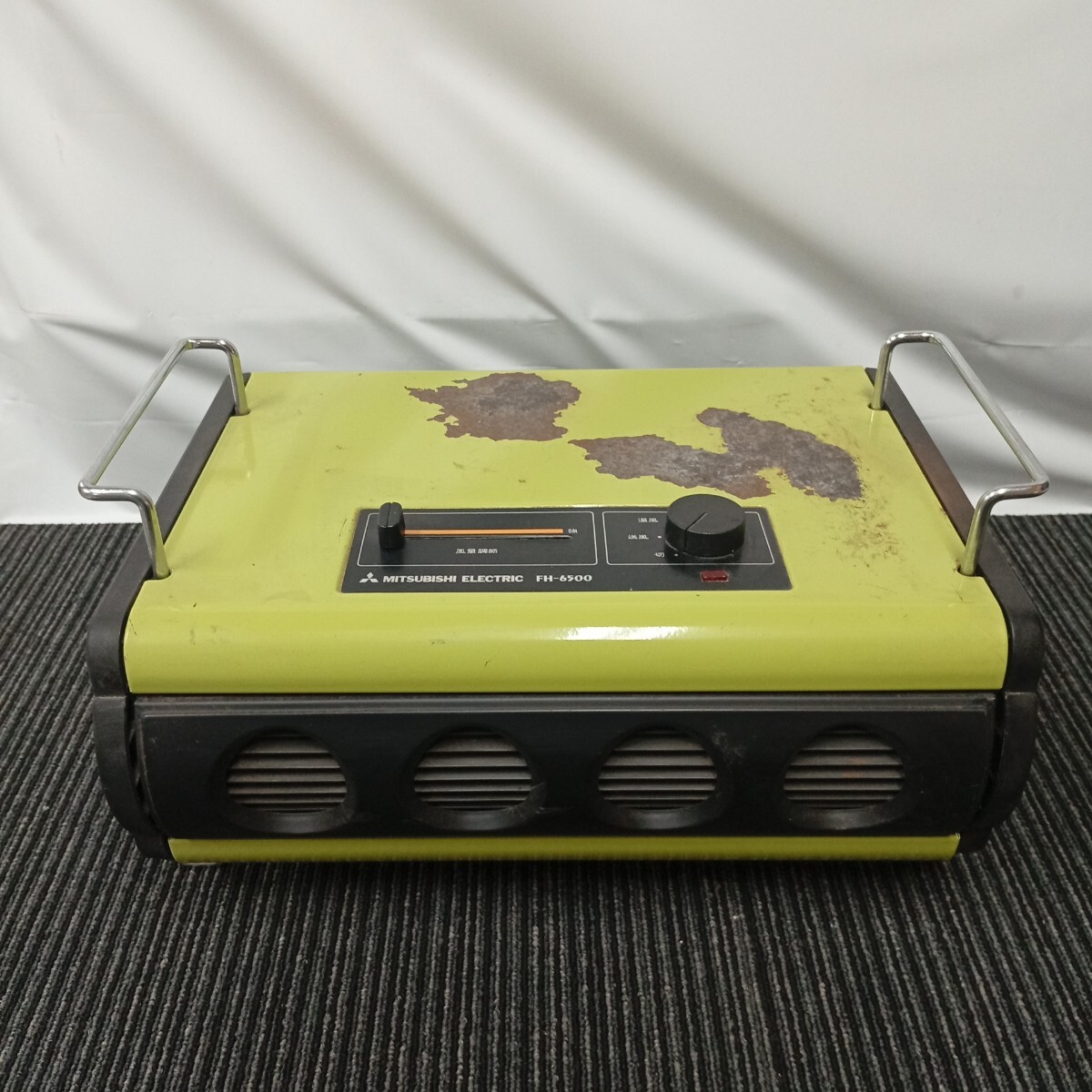 usC-560 三菱電子ファンヒーター FH-6500 昭和レトロ 当時物 グリーン 通電確認のみ 現状品