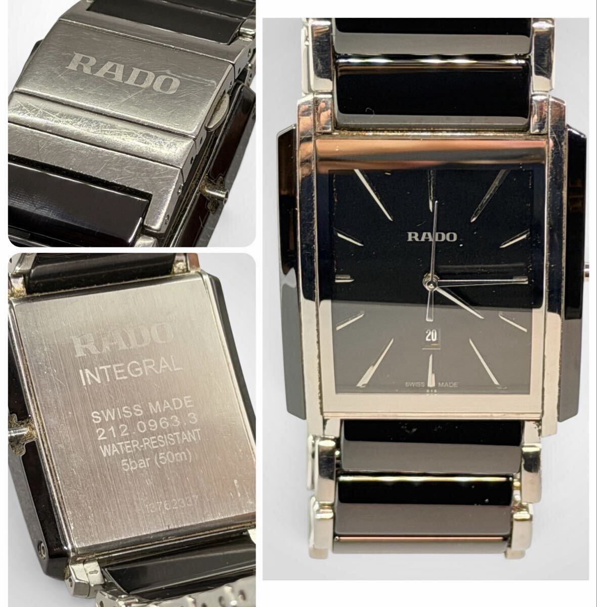 RADO INTEGRAL ラドー インテグラル 212.0963.3 メンズ 腕時計 チタン製 稼働未確認/リューズ駒 欠損 クォーツ スクエア ブラック文字盤 