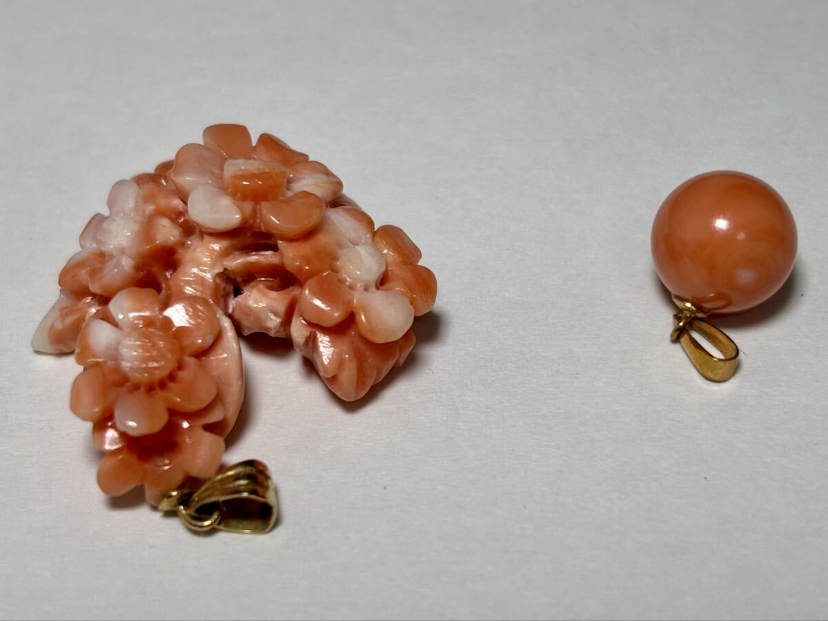 ★ 2点まとめて 本サンゴ 赤珊瑚 ネックレストップ 重量約12g K18刻印 など アクセサリー 60306 