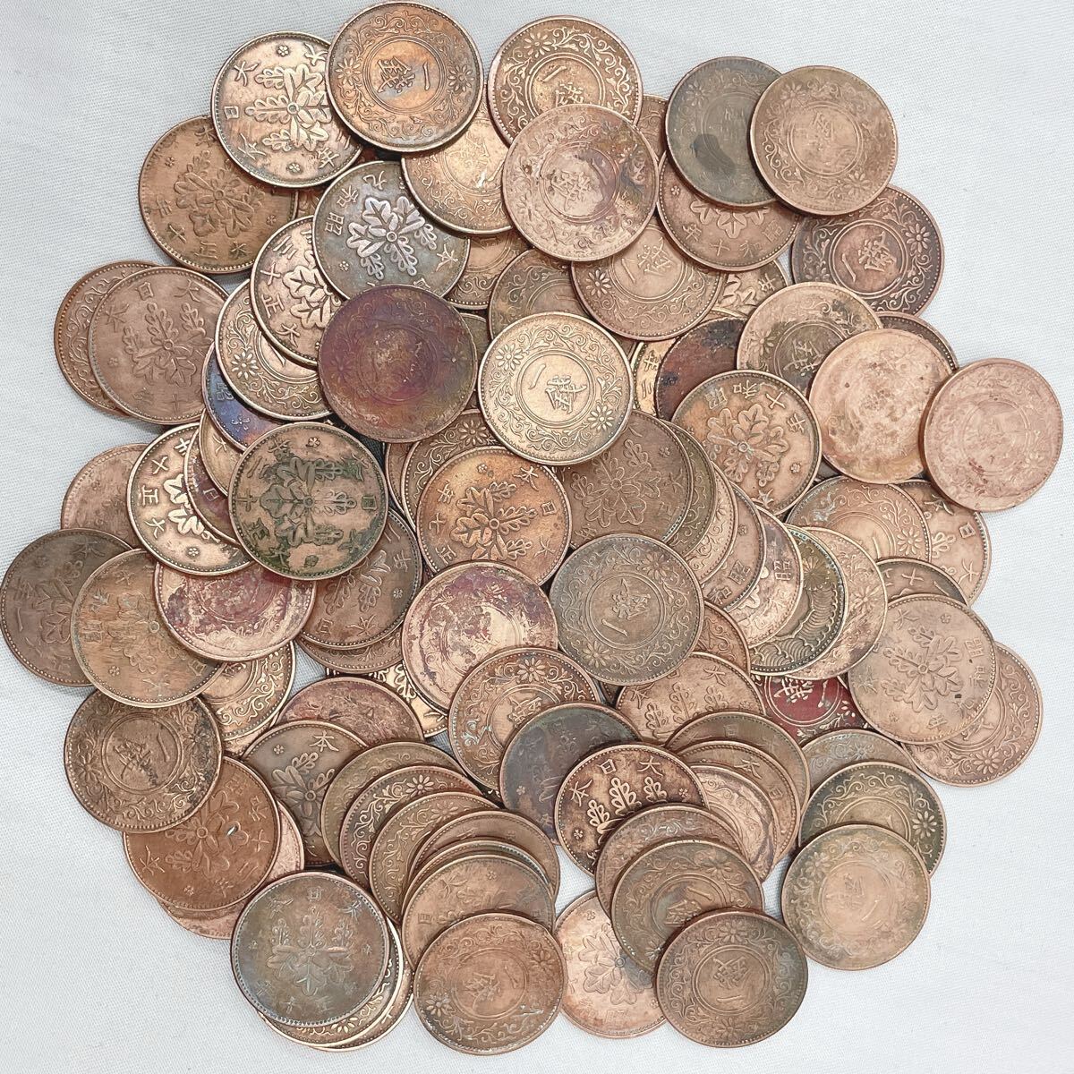 1110521 1銭　一銭 銅貨 硬貨 日本古銭 古銭　まとめて　大量　約386g 約105枚 コレクション アンティーク コイン