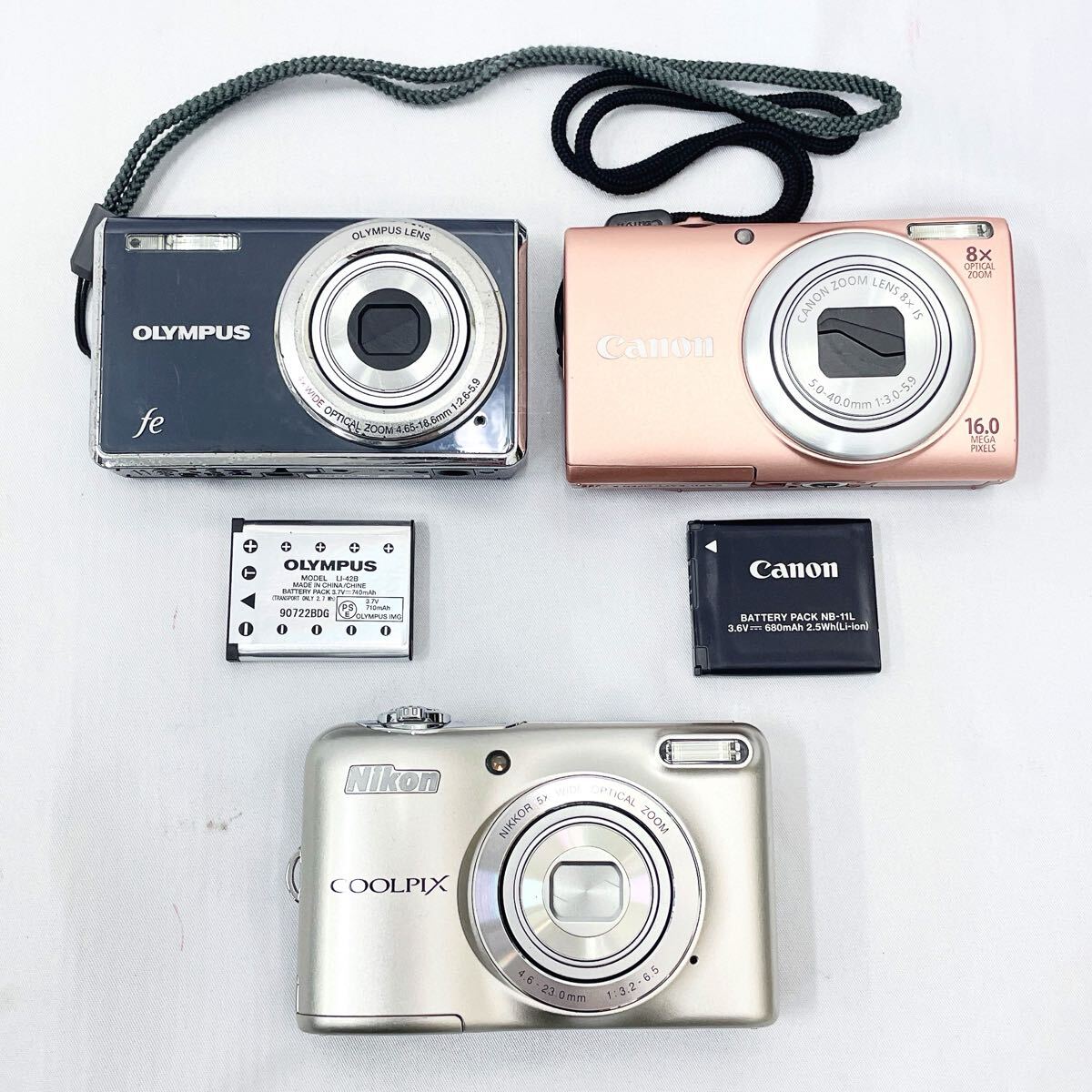 3330521 コンパクトデジタルカメラ 3点セット/Canon PowerShot A4000 IS PC1730/ニコン COOLPIX L30/OLYMPUS FE-4010/デジカメ