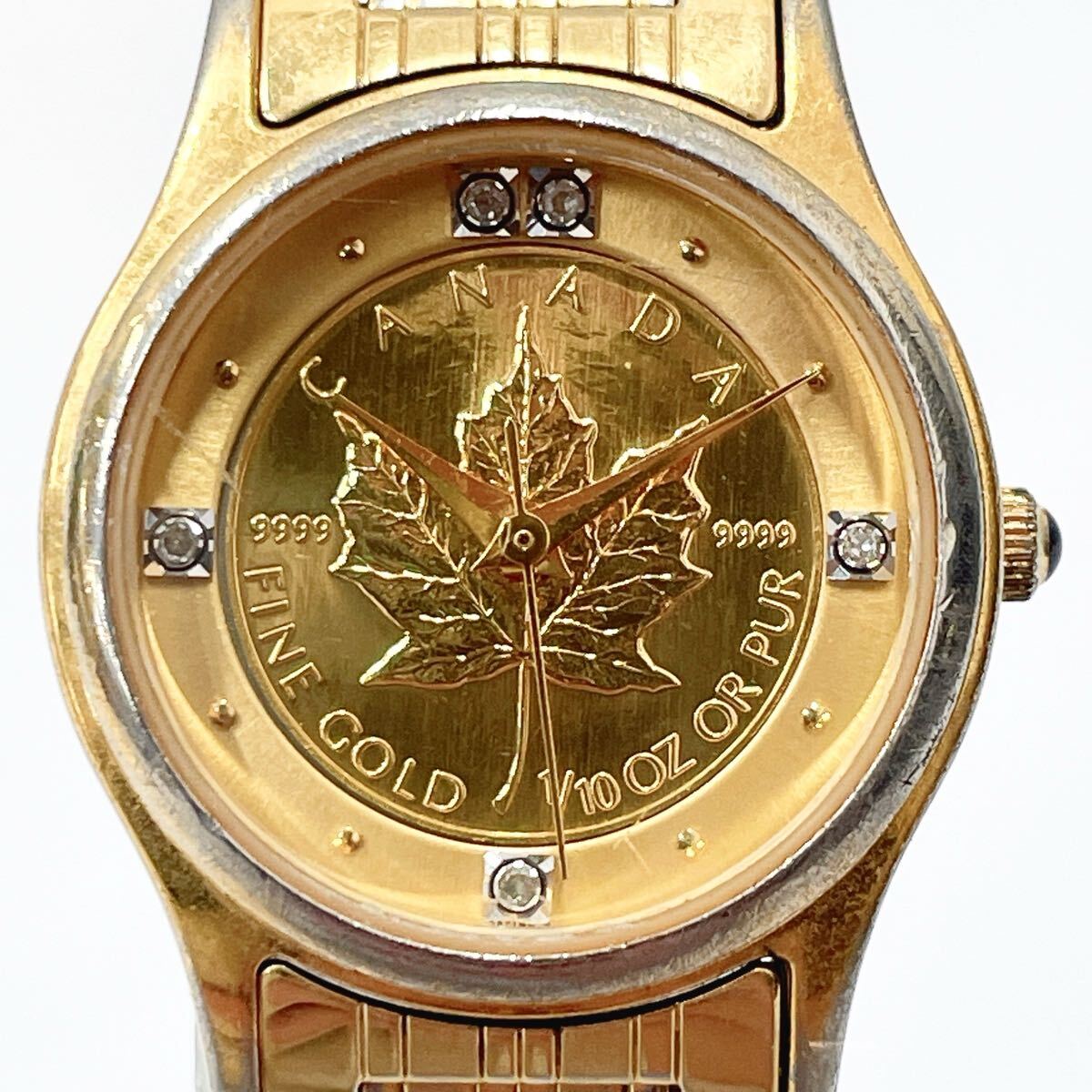 ELGIN エルジン メイプルリーフ 1/10オンス 金貨 SK-148-C 3針 ゴールド文字盤 レディース クオーツ 腕時計 