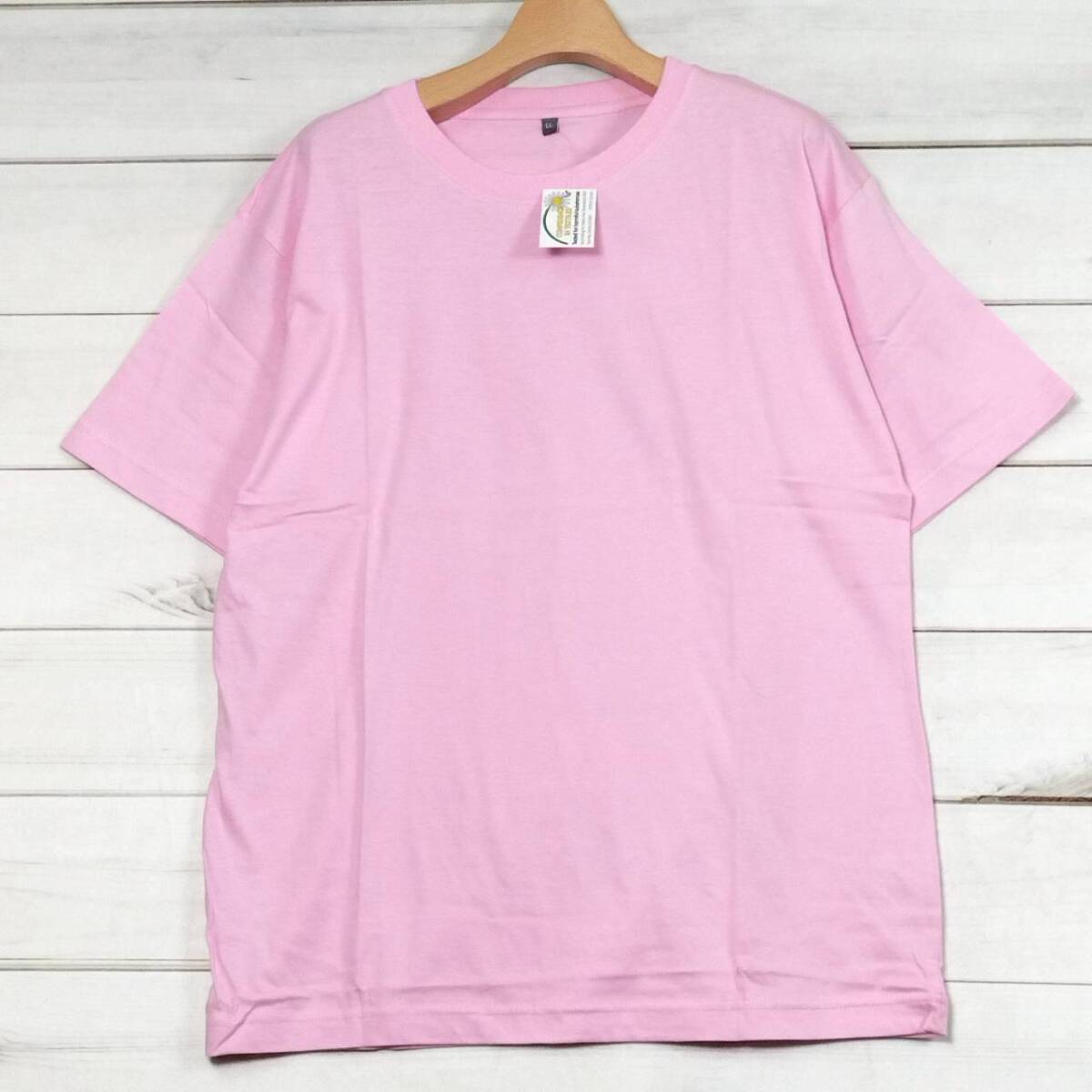 タグ付き 未使用 レディース Tシャツ 半袖 カットソー ピンク LL 無地 綿100% コットン クルーネック ゆったり 大きいサイズ 春夏 薄手