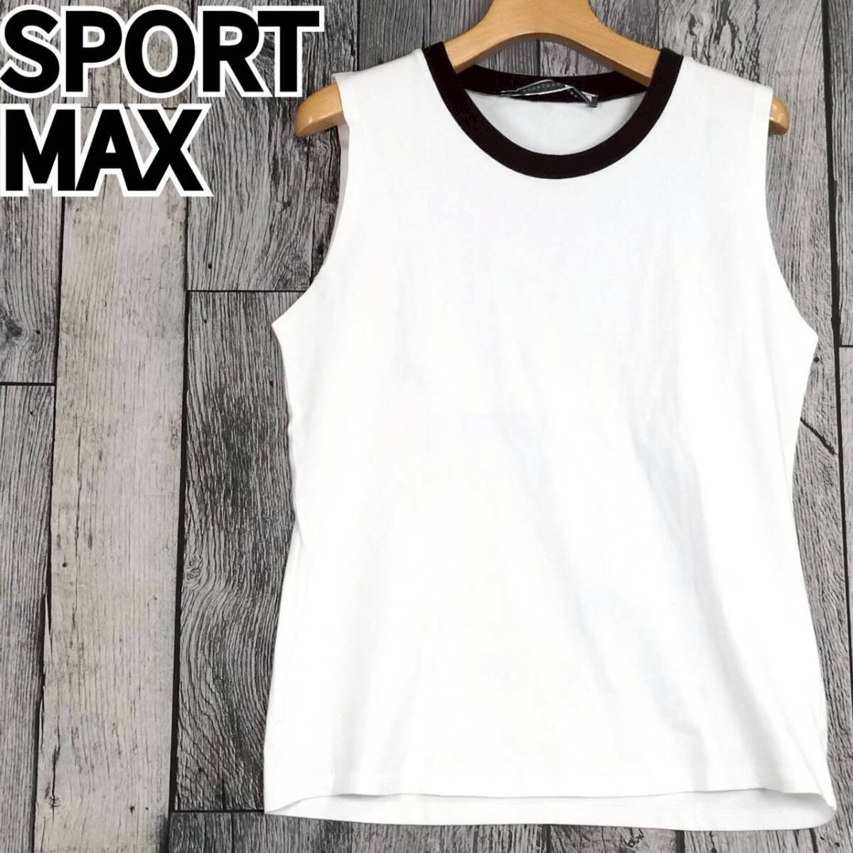 SPORTMAX CODE スポーツマックス コード タンクトップ ノースリーブ レディース ホワイト ブラック M ストレッチ コットン バイカラー 無地