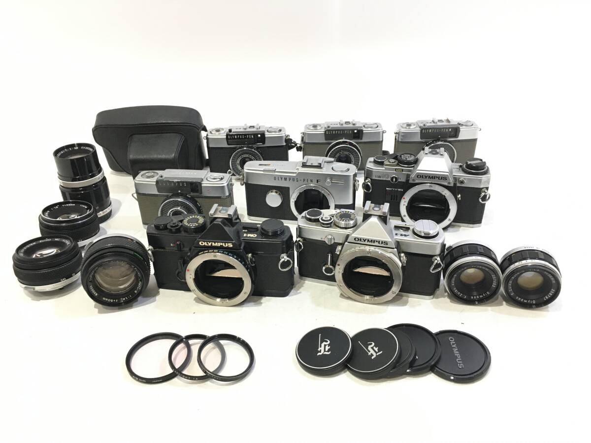☆ フィルムカメラ まとめ ☆ OLYMPUS M-1 + OM-1 + OM10 + PEN F + EE + 1:1.4 f=50mm + 1:1.8 f=38mm ×2 他 3台 レンズ3本 オリンパス