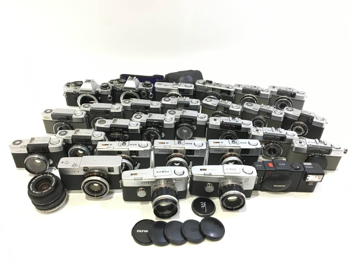 ☆ コンパクトフィルムカメラ まとめ 3 ☆ OLYMPUS PEN F + FV + EM + EED ×3 + XA2 + A11 + 1:1.8 f=38mm 他 21台 レンズ2本 オリンパス