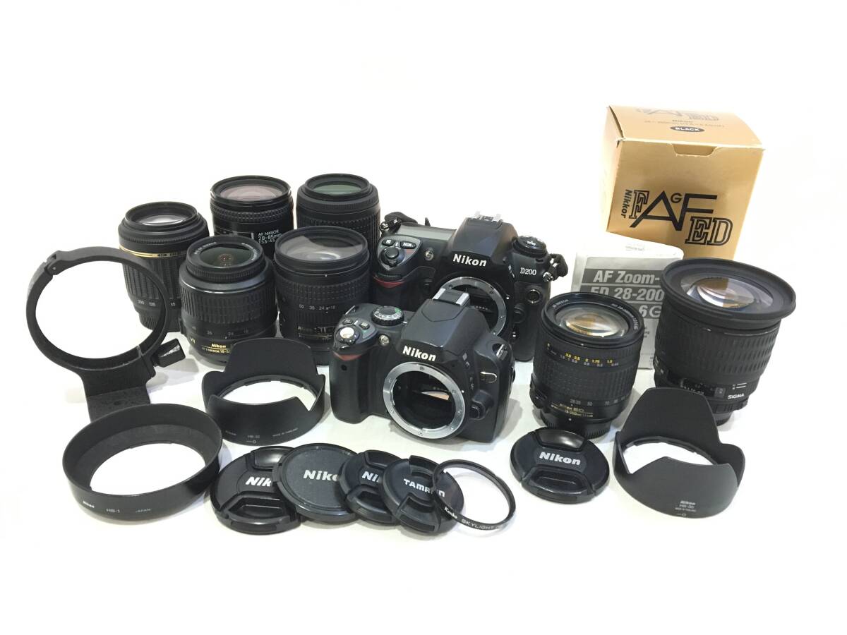 ☆ デジタル一眼カメラ まとめ 4 ☆ Nikon D200 + D40 + ED 28-200mm 1:3.5-5.6 + SIGMA 20mm 1:1.8 EX DG 他 レンズ 5本 ニコン 