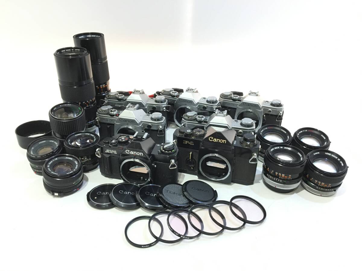 ☆ フィルム一眼カメラ まとめ 5 ☆ Canon F-1 + AE-1 ×5 + AV-1 + FD 50mm 1:1.4 S.S.C ×4 他 レンズ 6本 キヤノン 