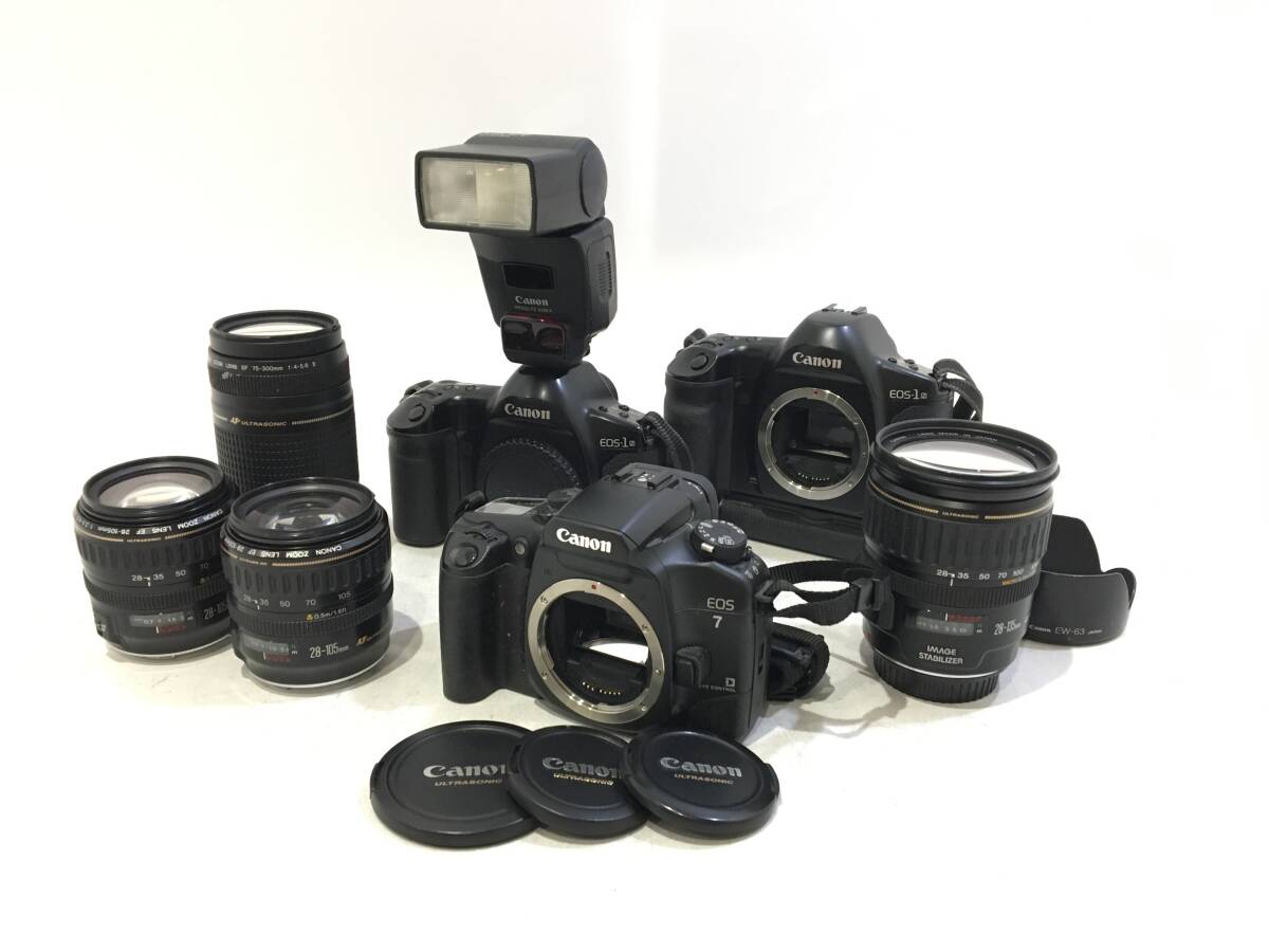 ☆ フィルム一眼カメラ まとめ 6 ☆ Canon EOS-1N ×2 + EOS 7 + EF 28-135mm 1:3.5-5.6 IS 他 レンズ 3本 フラッシュ キヤノン