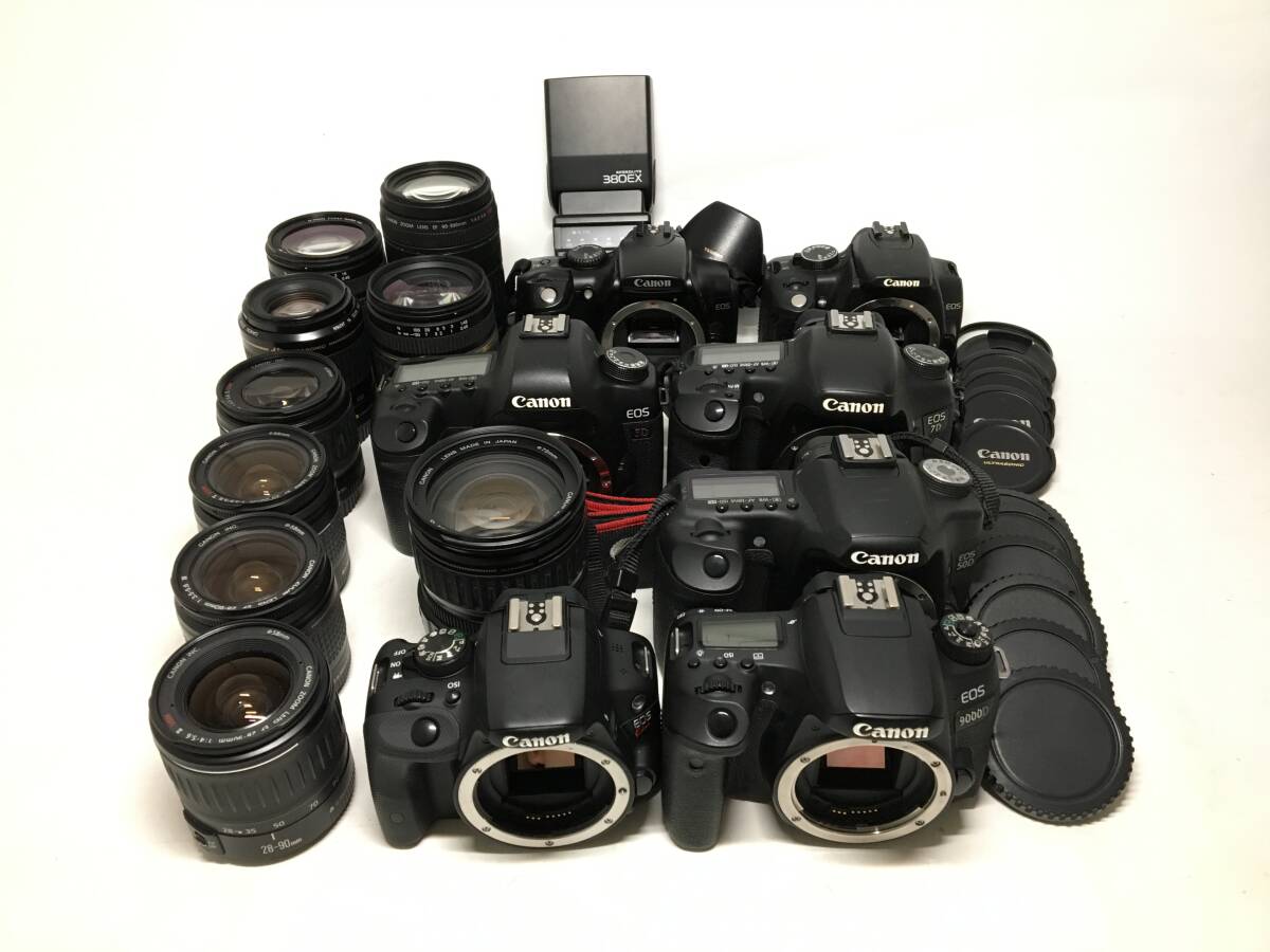 ☆ デジタル一眼カメラ まとめ 5 ☆ Canon EOS 9000D + 7D + 5D + 50D + Kiss X7 + 28-135mm/3.5-5.6 IS USM 他 3台 レンズ8本 キャノン