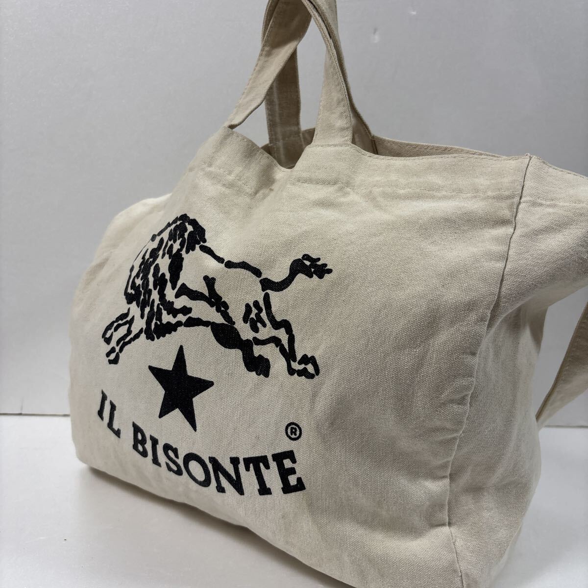 IL BISONTE イルビゾンテ キャンバス 2WAY トートバッグ ショルダーバッグ 大容量 ロゴプリント 生成り