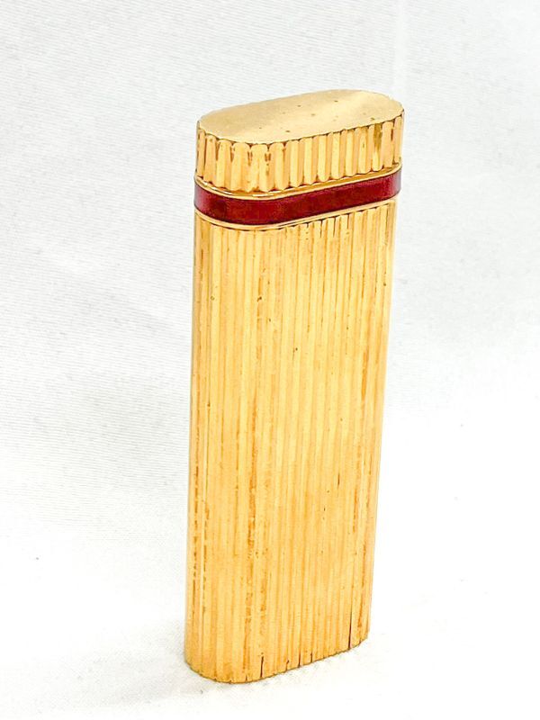 Cartier カルティエ ガスライター ゴールドフィニッシュ ストライプ レッドライン シリアルNo.49163 現状品