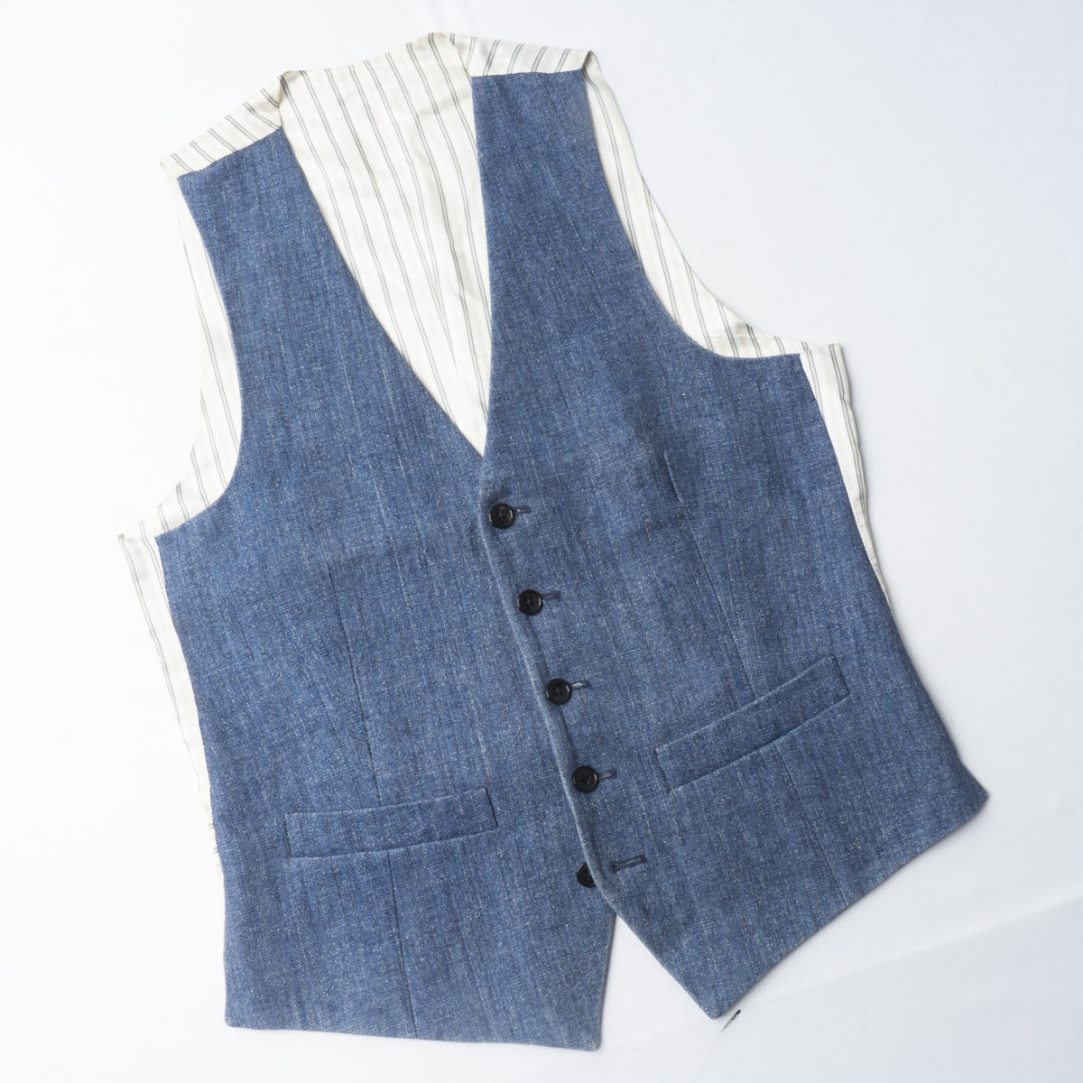 高級ITALY製『LARDINI』リネンジレ 42(S位) ブルー ベスト 麻100% ラルディーニ メンズ 管理614