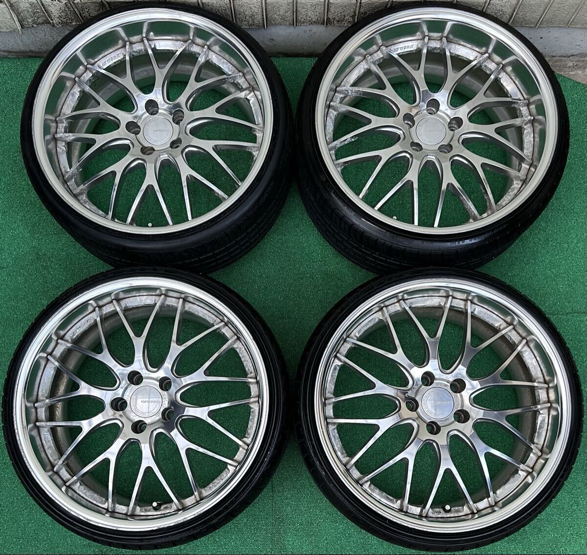 深リム！美品 WORK GNOSIS HR1グノーシス 20インチタイヤ/ホイール4本 9J+35/9.5J+35 5H PCD114.3 セルシオ/クラウン/マークX等 バリ山