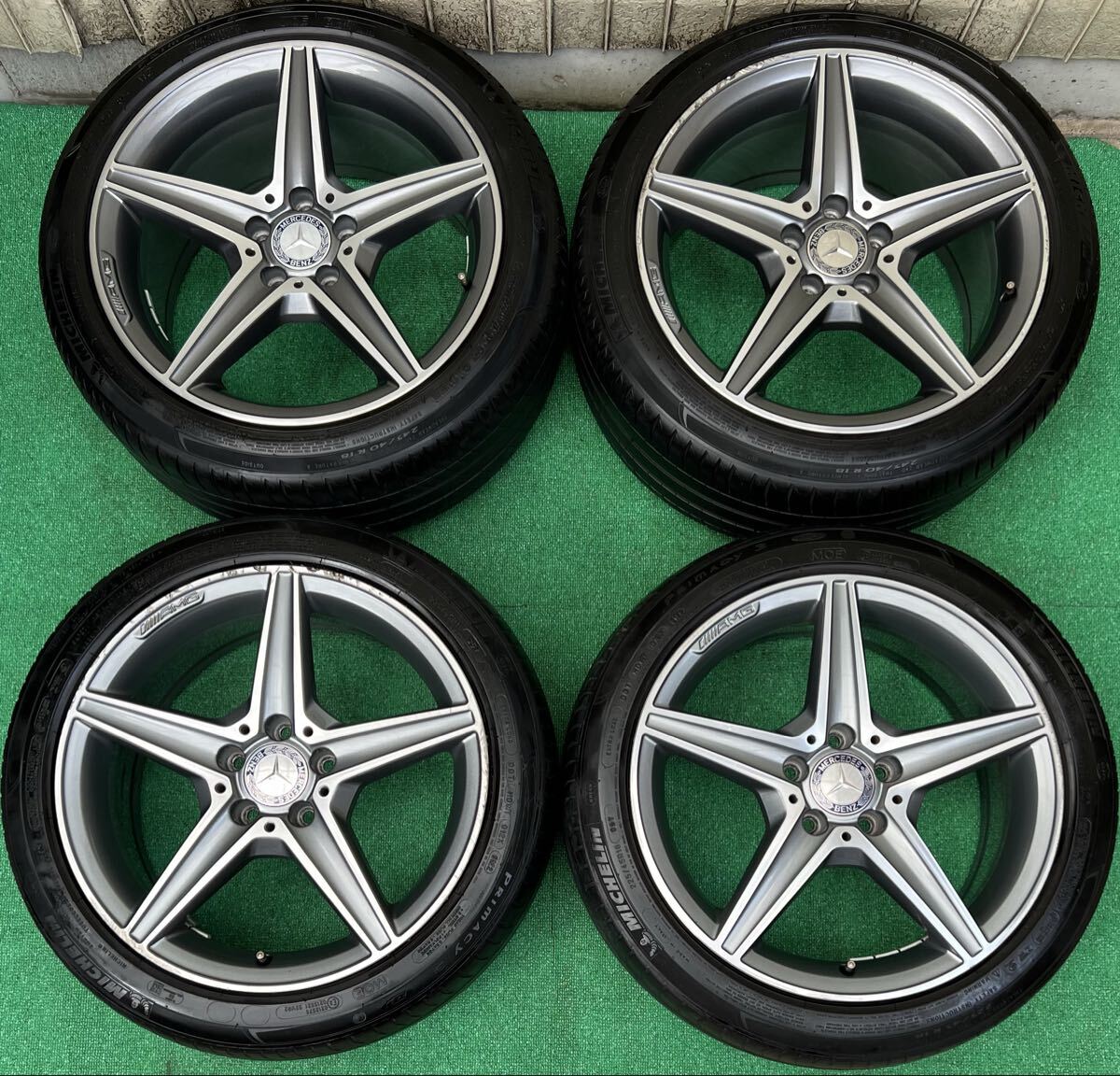 希少！美品 AMG メルセデスベンツ Cクラス/W205 18インチタイヤ/ホイール4本 7.5J+44/8.5J+49 PCD112 5H Sクラス/W222/C253等 バリ山