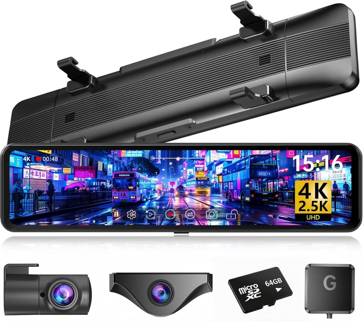 Changer ドライブレコーダー ミラー型 分離 【前方4K／後方2.5K&11インチ分離型】 ズーム機能 フロントカメラ分離式 GPS搭載 Type-C電源 