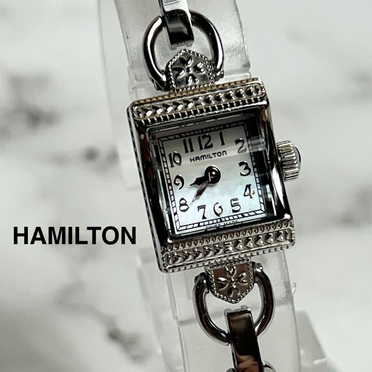 稼働品 美品 HAMILTON ハミルトン H312710 レディース腕時計 アメリカンクラシック シェル文字盤 クォーツ スクエア スイス製 シルバー
