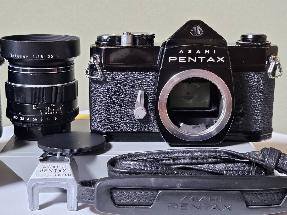 希少 ASAHI PENTAX アサヒ ペンタックス SLブラックボディ整備済 /Auto-Takumar 55mm f1.8 後期型レンズ（要整備）セット その他付属品あり