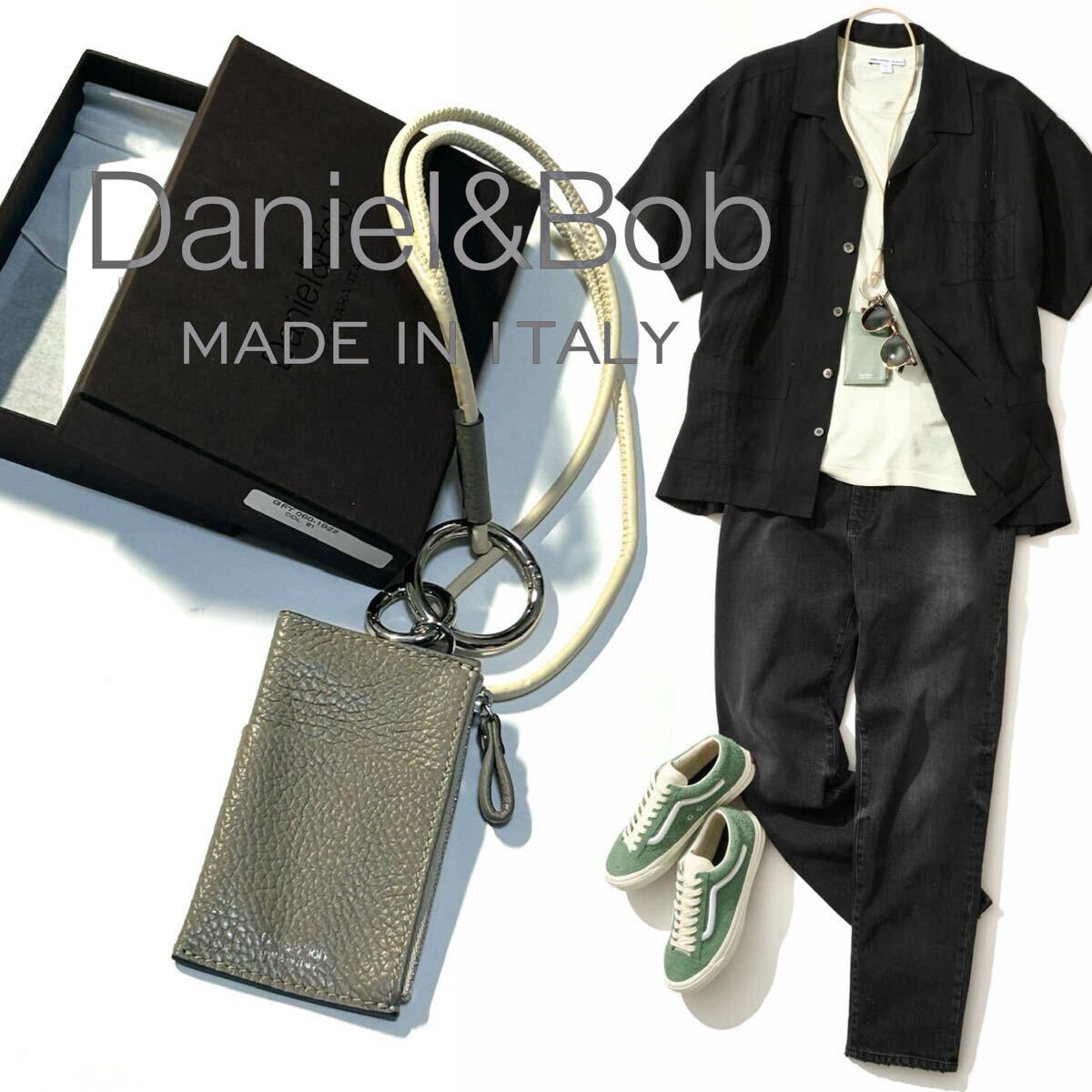 【Daniel&Bob】化粧箱付き未使用◎!!ダニエル&ボブ 定価2.5万 ALCE アルチェ 伊製 シュリンクレザーネックウォレット コンパクト ミニ財布 