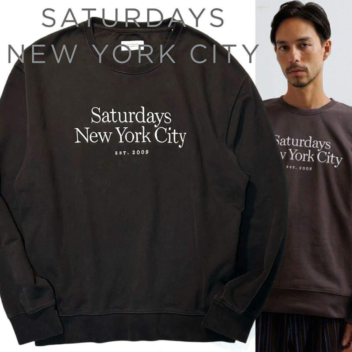 【Saturdays NYC】サタデーズニューヨーク 定価1.6万 Bowery Miller Standard Crew 刺繍ロゴ クルーネック 裏毛スウェットプルオーバー L