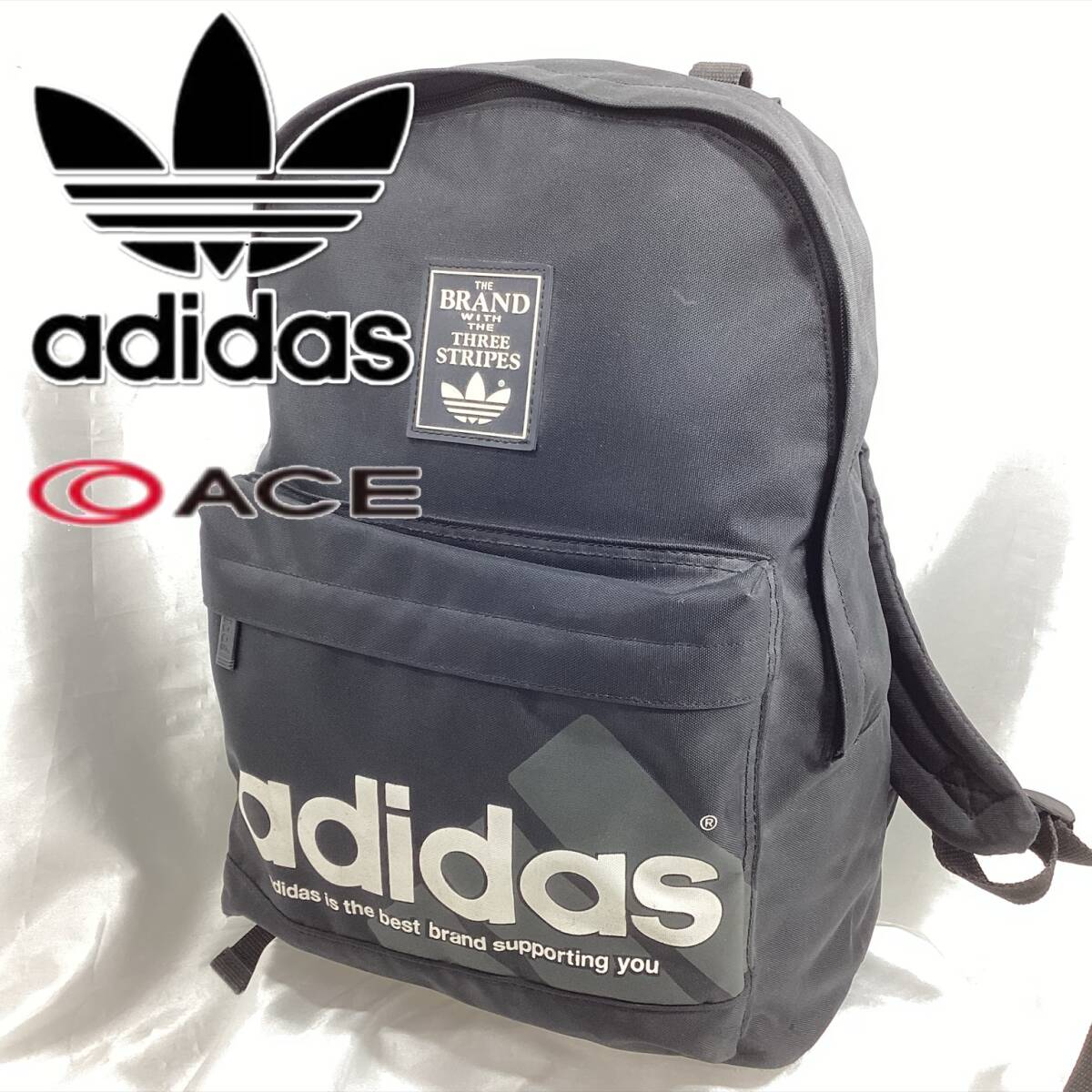 アディダス 大容量 リュック ロゴ ナイロンバッグ 黒 ブラック adidas × ACE 通学 スポーツ 軽量 デイリーユース バックパック （H330）
