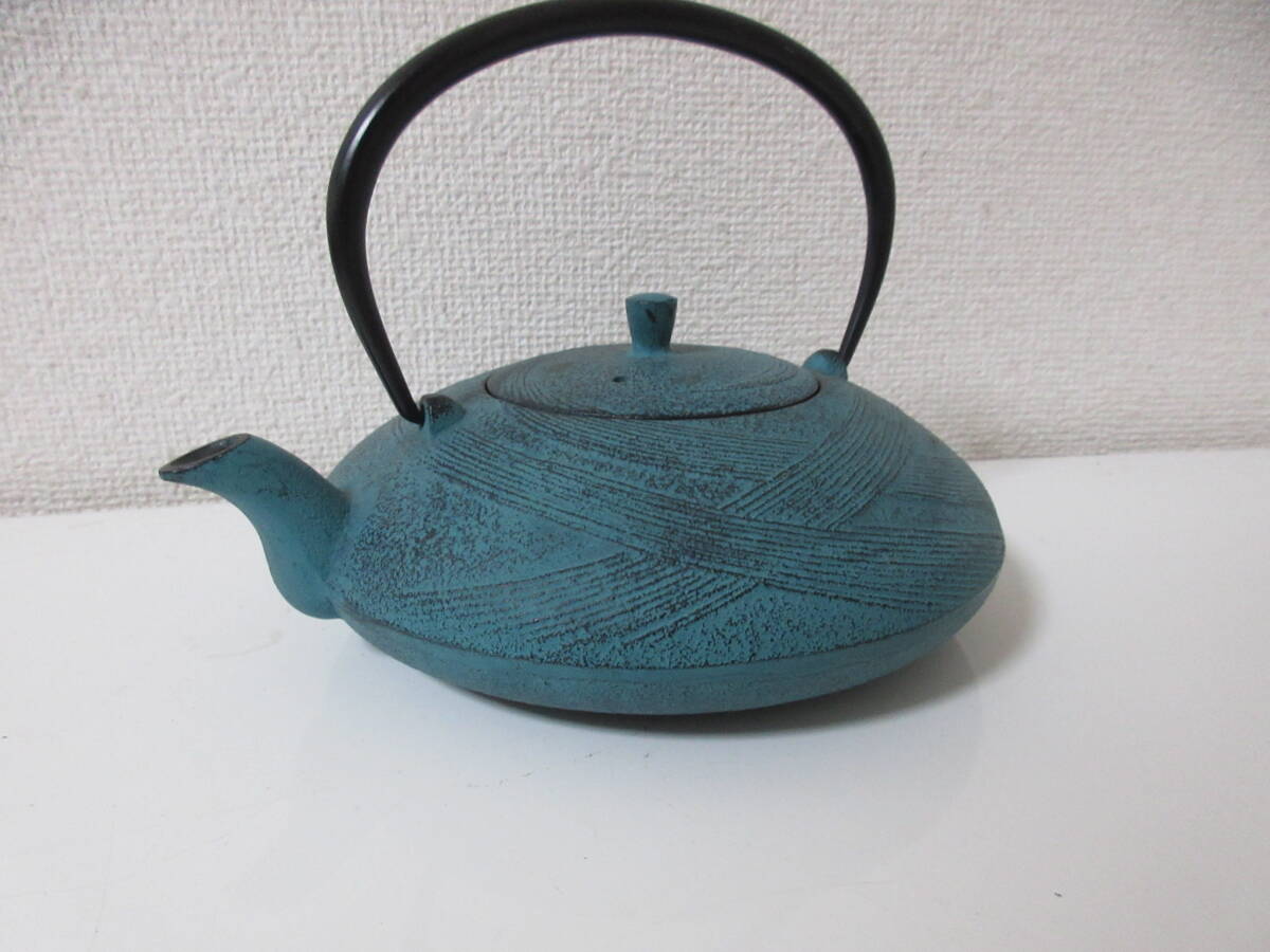 ③ 南部鉄器 南部盛栄堂 昭和レトロ ブルー おしゃれ 鉄瓶 急須 伝統工芸品 鉄器 コレクション インテリア 激安1円スタート