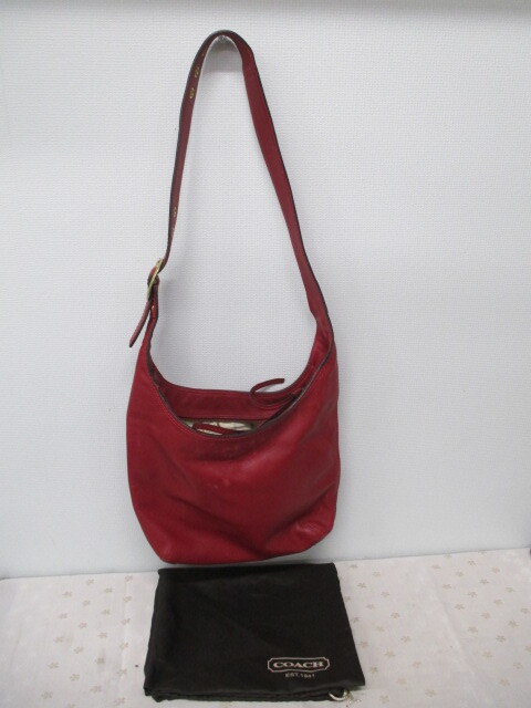☆【中古】COACH コーチ ワンハンドショルダーバッグ 赤 片掛け レディ－ス 激安 1円スタート
