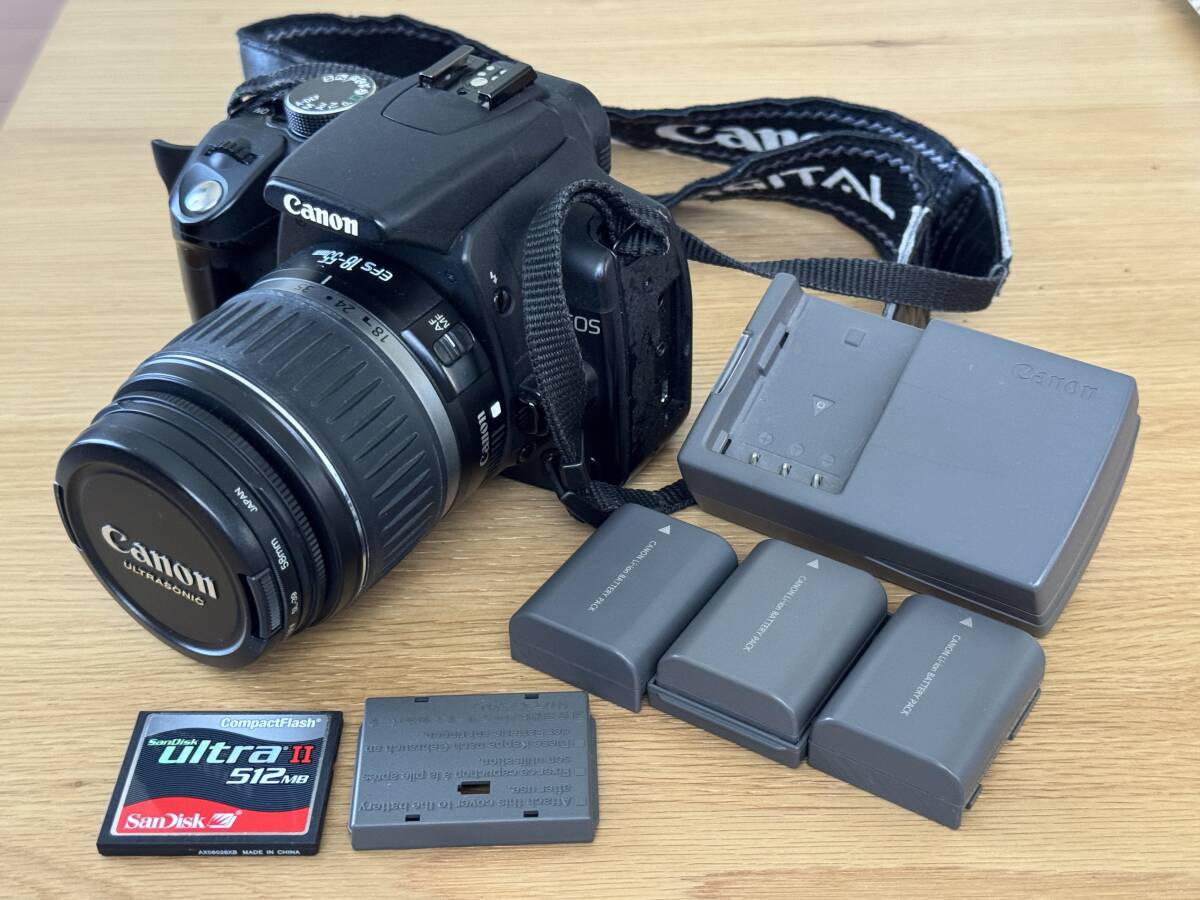 キヤノン EOS kiss digital N レンズキット バッテリー3個付 used 左カバー欠落