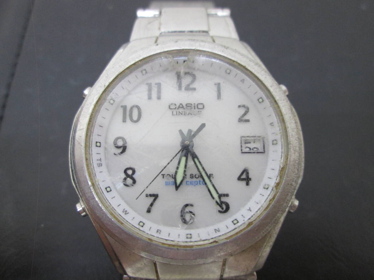 (28)☆CASIO カシオ LINEAGE リニエージ LIW-120 電波 タフソーラー メンズ腕時計 稼働品 ひび割れ有り 