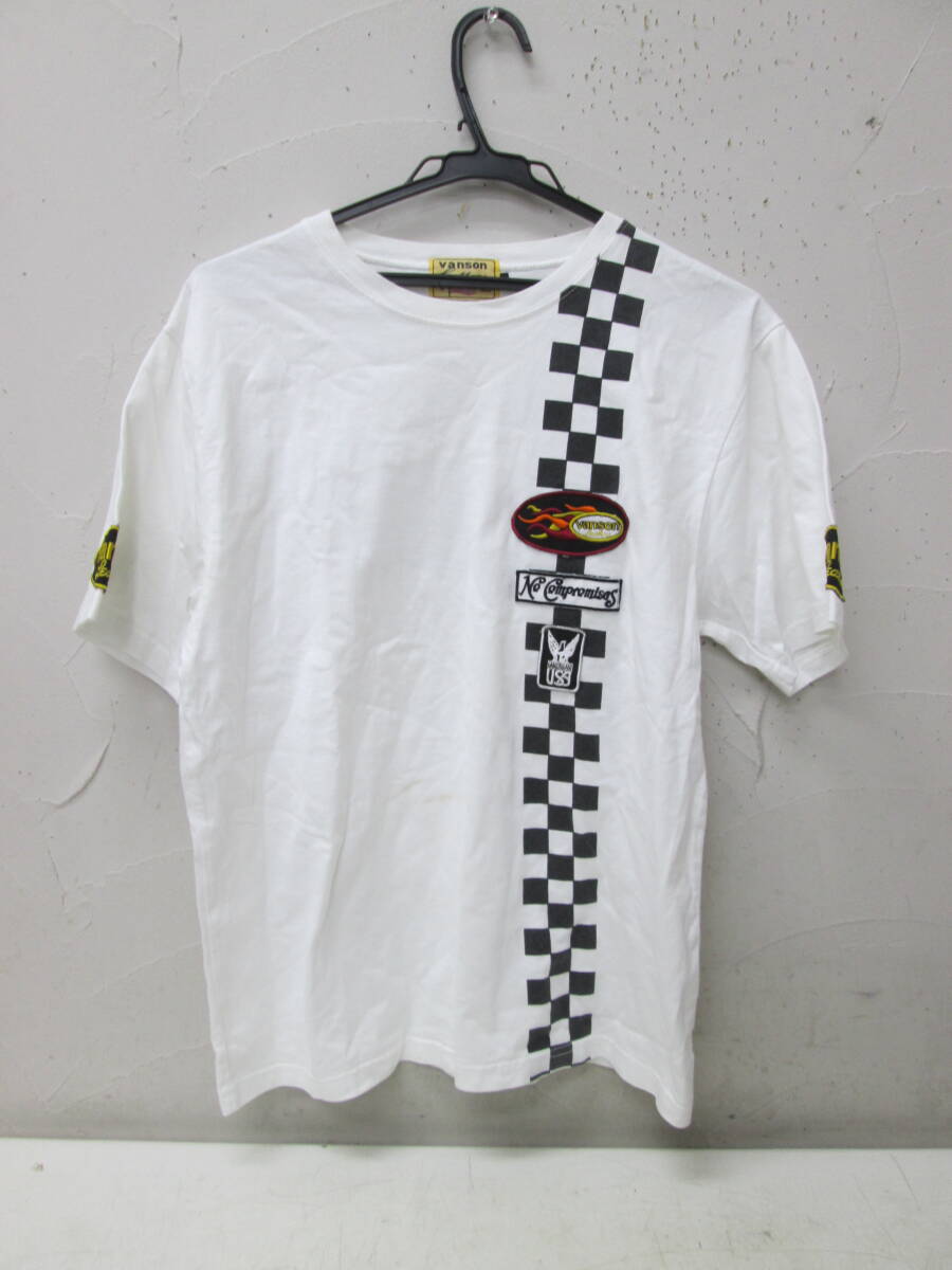 (30)♪バンソン VANSON メンズ 半袖 Tシャツ ワッペン サイズL ホワイト 綿100％