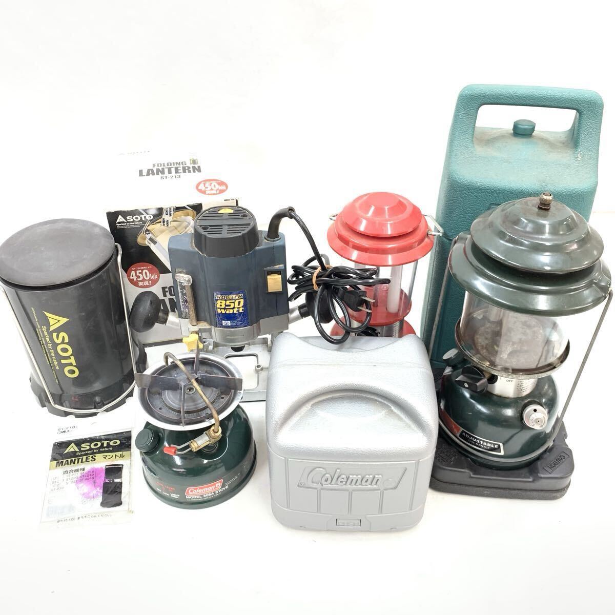 FN19391T【 1000円スタート!!】Coleman コールマン 蛍光灯ランタン シングルバーナー ルーター キャンプ用品 まとめ売り セット 現状出品