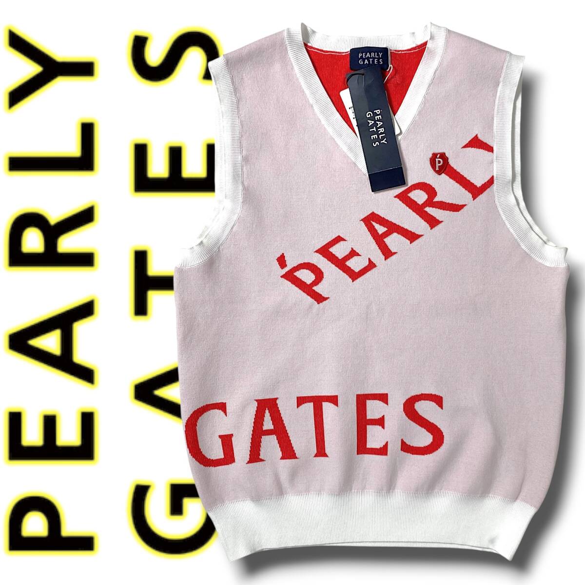 新品 PEARLY GATES パーリーゲイツ 定価2.5万 吸汗速乾 通気性 Vネック ゴルフ ノースリーブ ニット ベスト 055-2173308 0 S 白系 NR-315