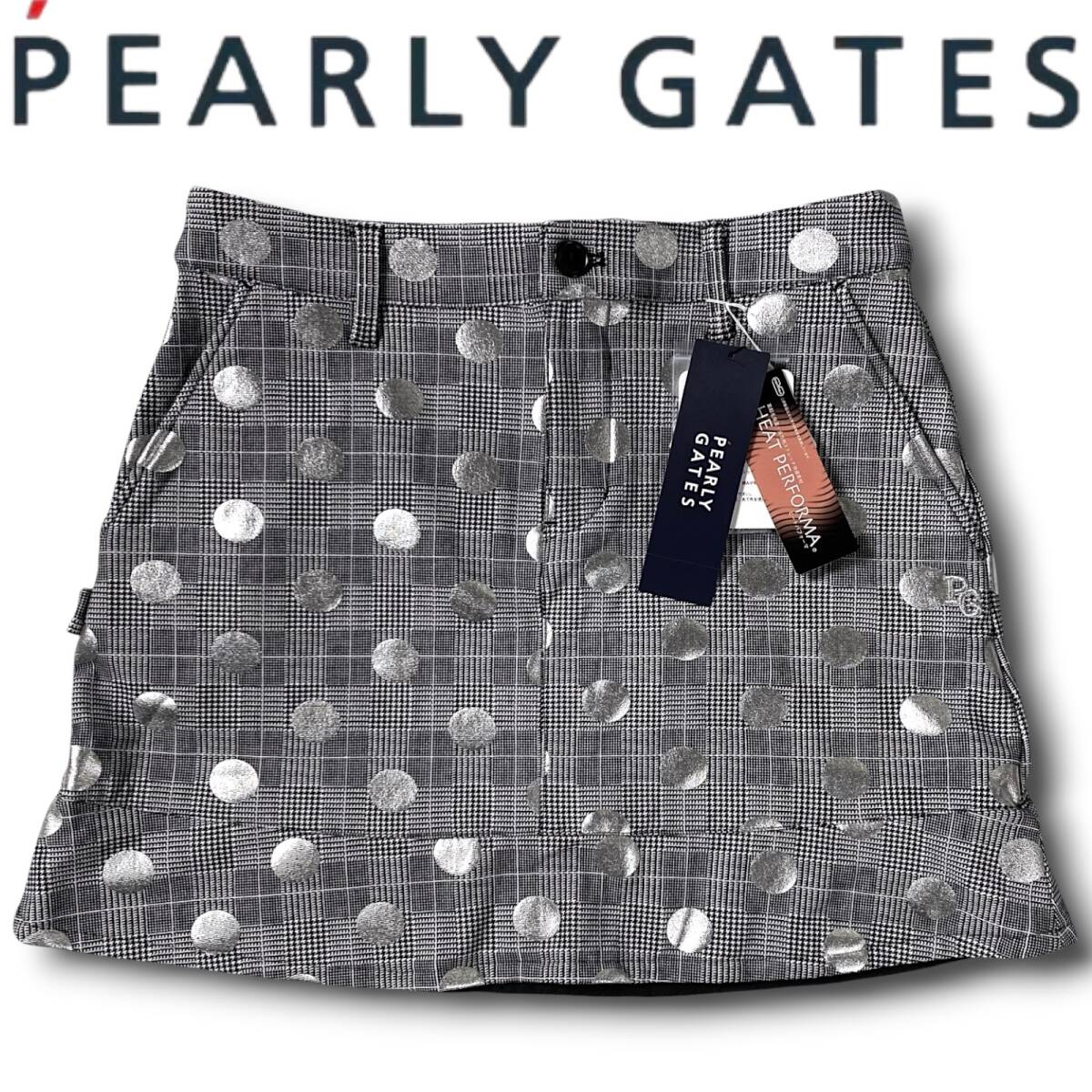 新品 PEARLY GATES パーリーゲイツ 定価3万 裏起毛 保温 チェック柄 ドット柄 ゴルフ スカート 055-1134112 1 M グレー系 NR-300