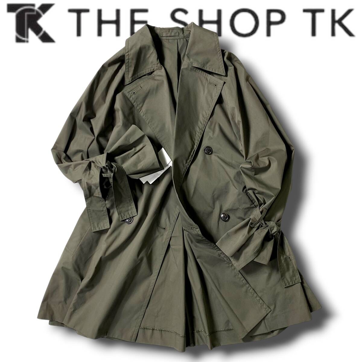 新品 THE SHOP TK タケオキクチ 定1.2万 福田麻琴さんコラボ ミディ丈トレンチコート 袖3way ジャケット コート 040-94001 L 緑系 NR-210