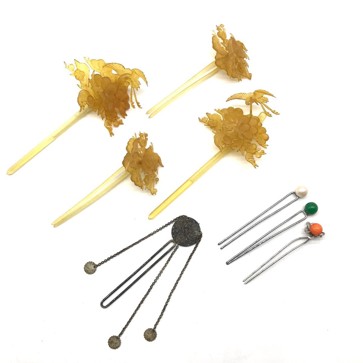 1円 良品 時代物 アンティーク 花嫁 かんざし 簪 髪飾り 和装小物 セット 日本髪 レトロ 鶴 昭和 レディース ヘアアクセサリー 着物 c346