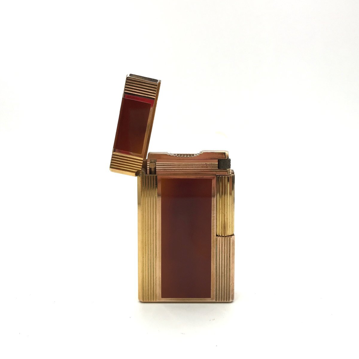 1円 美品 S.T.Dupont デュポン ライン1L ガスライター ローラー式 ラッカー マーブル 漆 ゴールド 喫煙具 煙草 着火良好 r1198