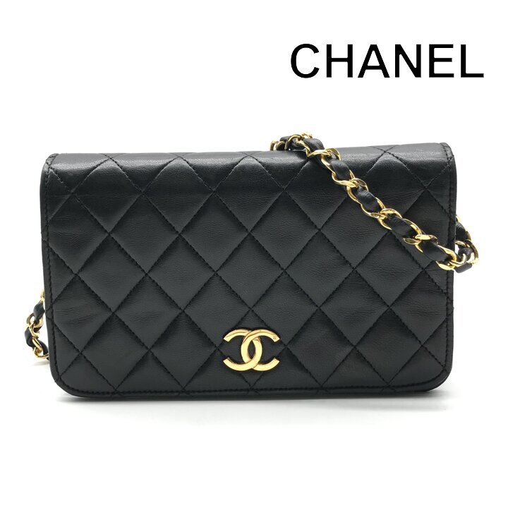 良品 CHANEL シャネル ココマーク ミニマトラッセ ラムスキン プッシュロック チェーン ショルダー バッグ ブラック レディース r1043