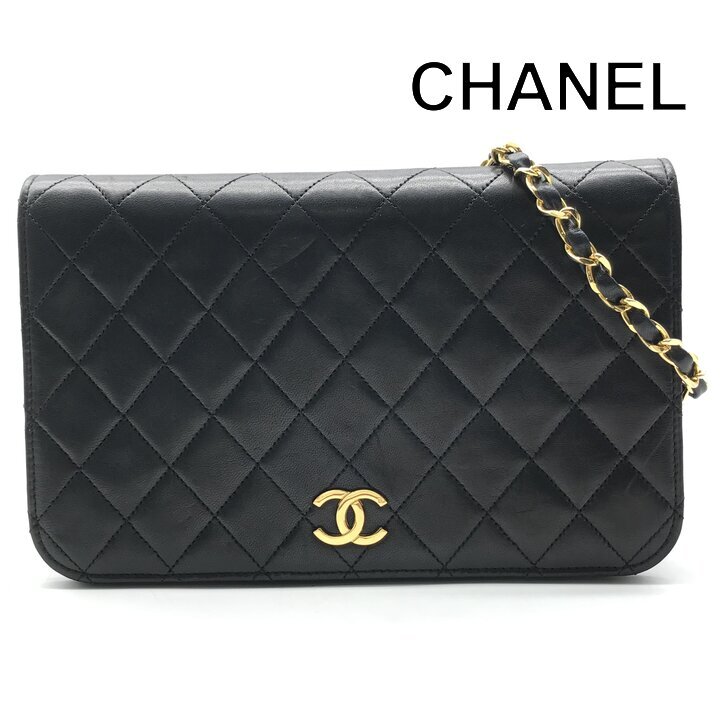 良品 CHANEL シャネル ココマーク マトラッセ ラムスキン プッシュロック チェーン ショルダー バッグ ブラック レディース r1101