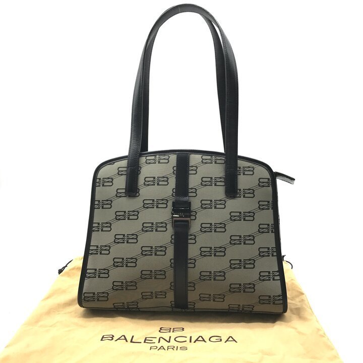 1円 展示品 BALENCIAGA バレンシアガ BBロゴ キャンバス トート バッグ レザー ブラック ブランド レディース かばん 鞄 m15718