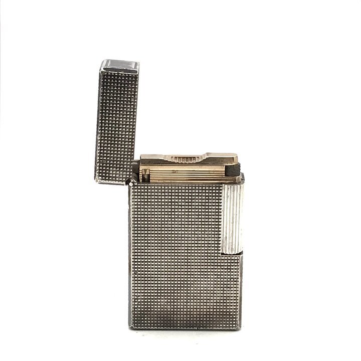 1円 良品 S.T.Dupont デュポン 総柄 ダイヤカット ガスライター ローラー式 いぶし銀 喫煙具 煙草 たばこ シルバー 着火良好 m14781