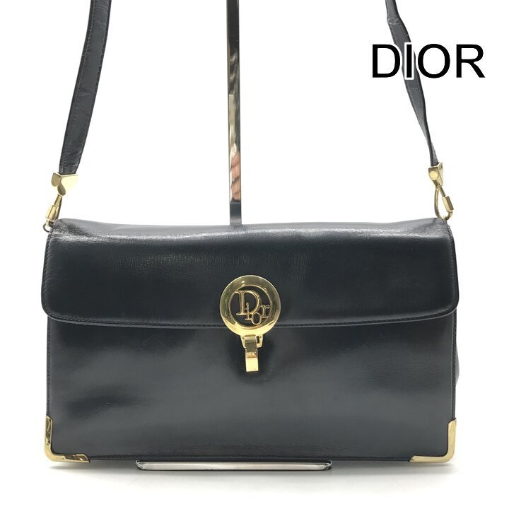 1円 Christian Dior ディオール レザー ロゴ金具 ワンショルダー バッグ ネイビー ゴールド金具 ブランド レディース 鞄 Bag かばん y121