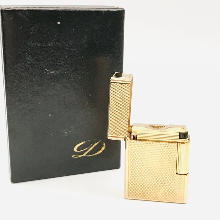 1円 超美品 S.T.Dupont デュポン ライン1 ガスライター ローラー式 総柄 ゴールド 喫煙具 煙草 グッズ コレクション 着火良好 a7759