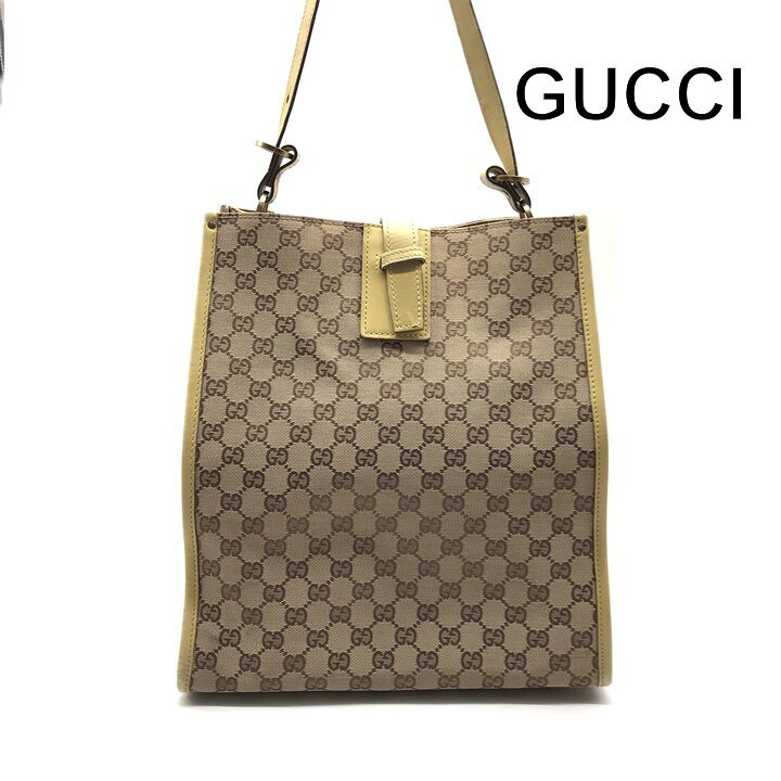 1円 良品 GUCCI グッチ GGキャンバス レザー ワンショルダー バッグ レディース ファッション ブランド 鞄 かばん イエロー y172